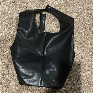 Edikted Black Faux Leather Halter Crop Top